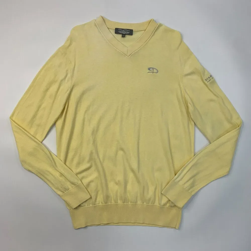 Straight Down Sweater Mens L Yellow Pima Cotton V Neck Long Sleeve Pullover